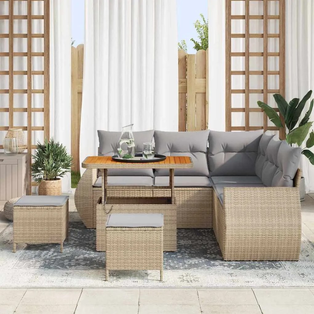 Conjunto de Sofá de Jardim vidaXL de 8 Peças com Almofadas Bege Rattan