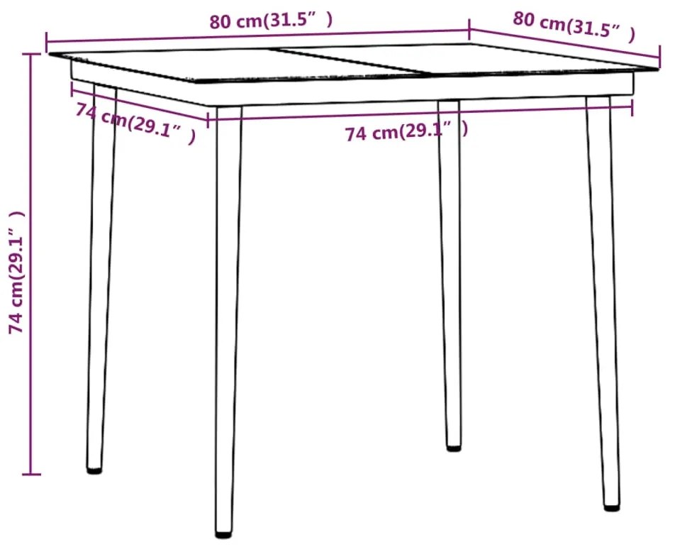 3 pcs conjunto de jantar para jardim com almofadões castanho