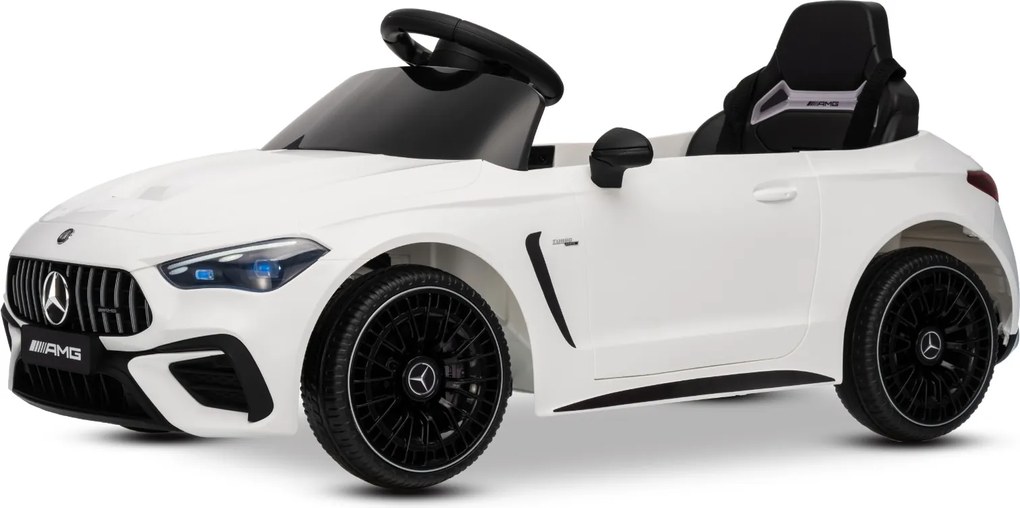 Carro elétrico para crianças Mercedes CLE 12V bateria de lítio, luzes LED, comando remoto de 2,4 GHz, ligação Bluetooth, licença ORIGINAL Branco