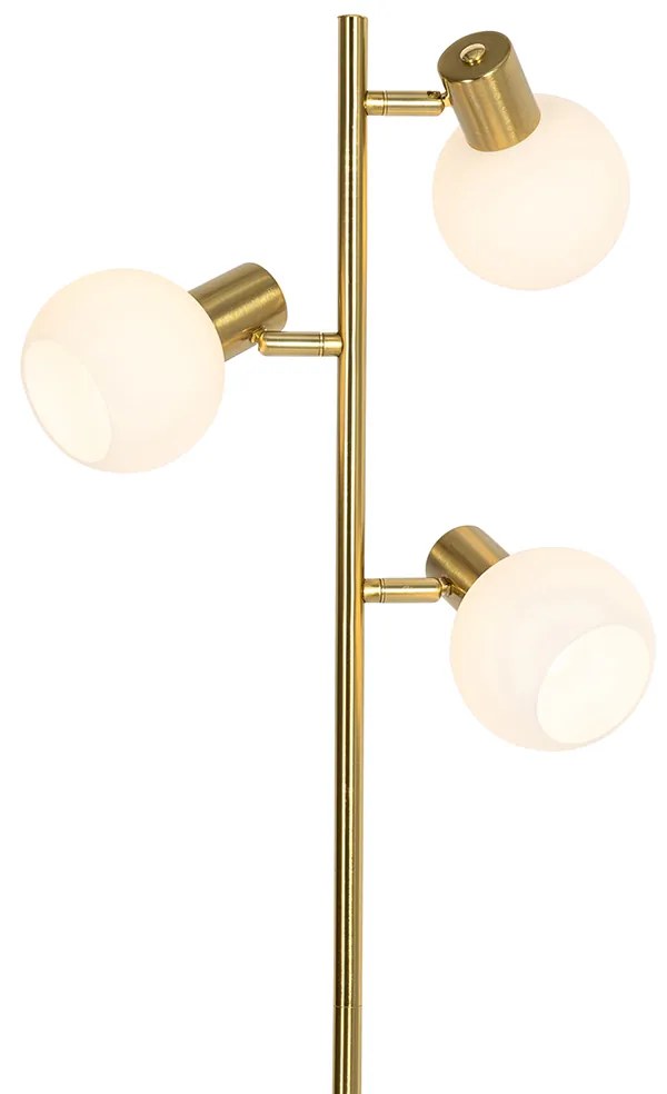 Candeeiro de pé dourado com vidro opalino 3-luzes ajustável - Anouk Art Deco