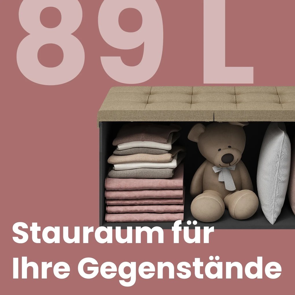 Banco com espaço de arrumação, arca de assento rebatível, 38 x 76 x 38 cm Castanho camel