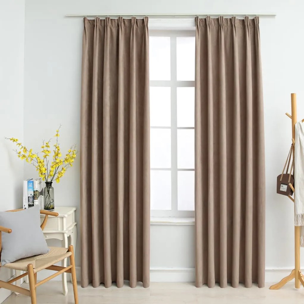 134481 vidaXL Cortinas blackout c/ganchos 2pcs 140x245cm cinzento-acastanhado