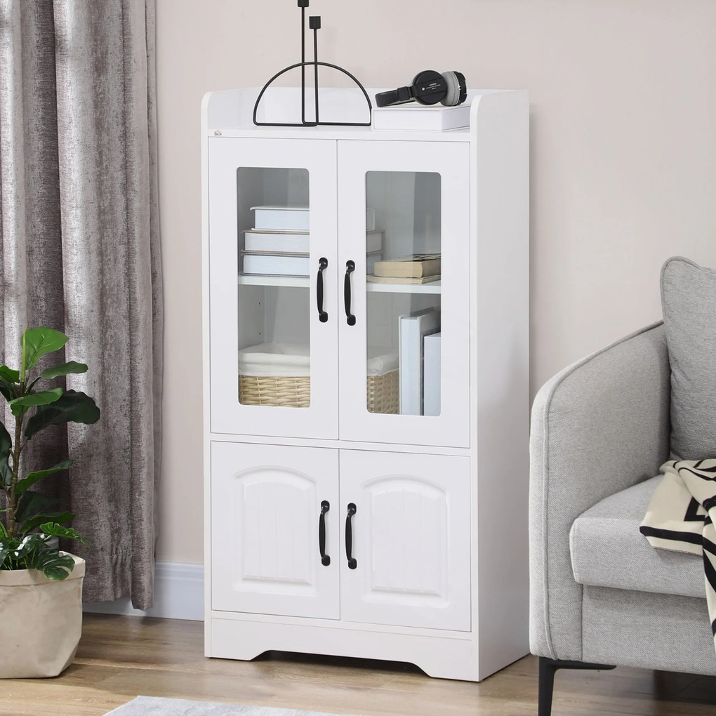 Vitrine Sala de Estar Estante para Livros com Portas de Vidro Prateleira Ajustável e Dobradiças de Fechamento Suave 60x60x116 cm Branco