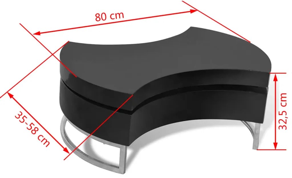 Mesa de centro com forma ajustável em preto brilhante