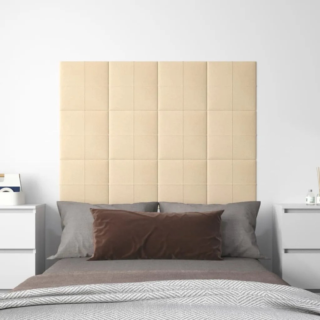 vidaXL Painel de parede 12 pcs 30x30 cm tecido 1,08 m² cor creme