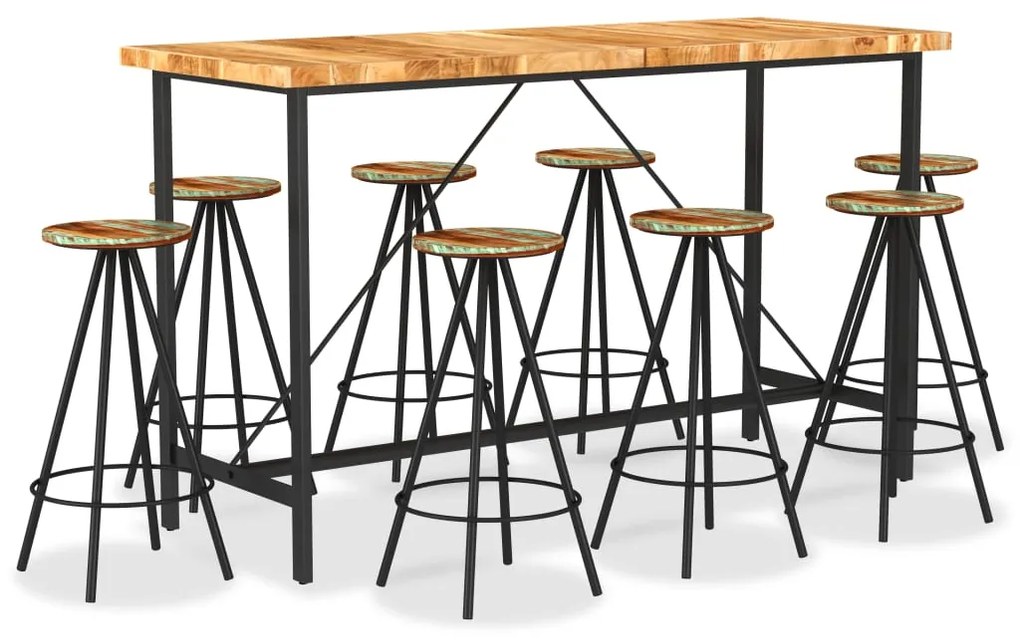 vidaXL 9 pcs conjunto de bar madeiras de acácia e recuperada maciças