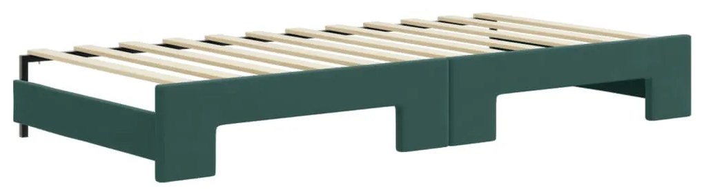 Sofá-cama c/ gavetão e gavetas 90x200 cm veludo verde-escuro