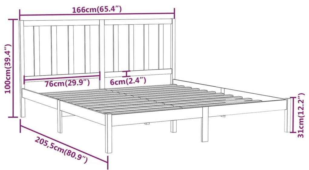 Estrutura de cama 160x200 cm madeira maciça branco