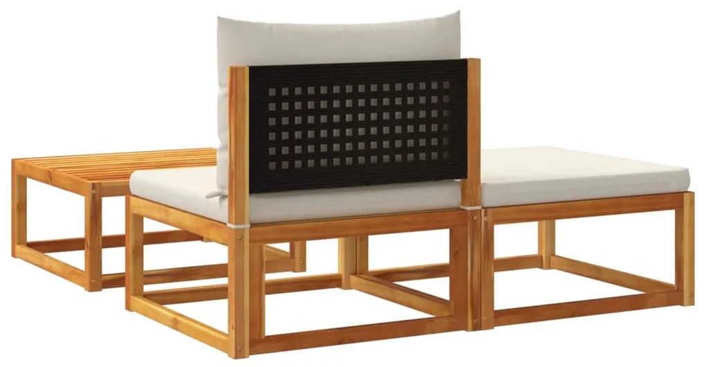 3 pcs conjunto de sofás de jardim com almofadões acácia maciça