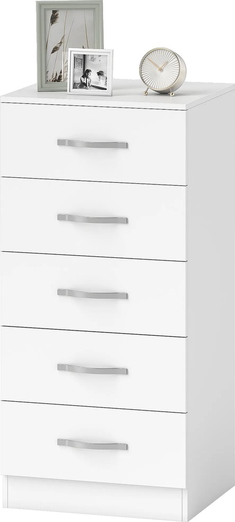 Cómoda de 5 Gavetas, 40 x 35 x 85 cm, Formato Estreito, Branco