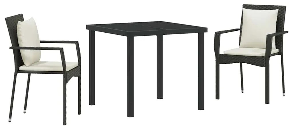 Conjunto de Jantar de Jardim 3 pcs Preto 80 x 80 x 73 cm