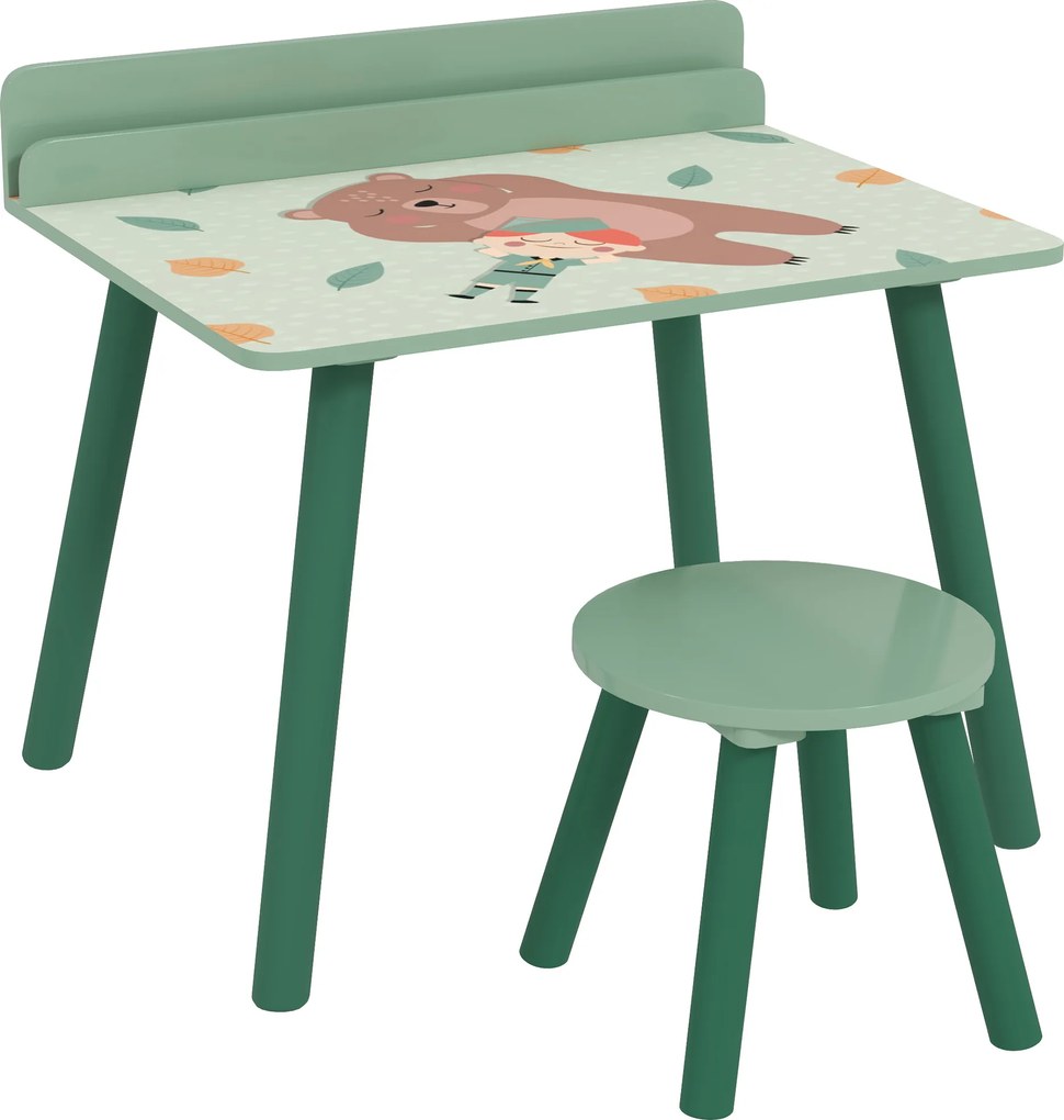 Mesa e Cadeira para Crianças com Prateleira para Livros Secretária para Crianças acima de 3 Anos Verde