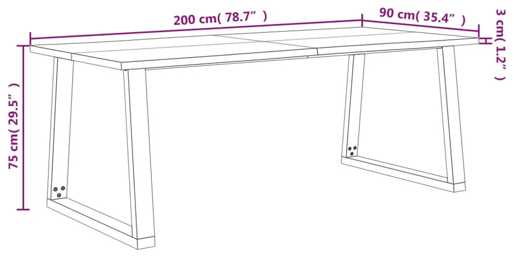 Mesa de jantar c/ bordas vivas 200x90x75 cm acácia maciça