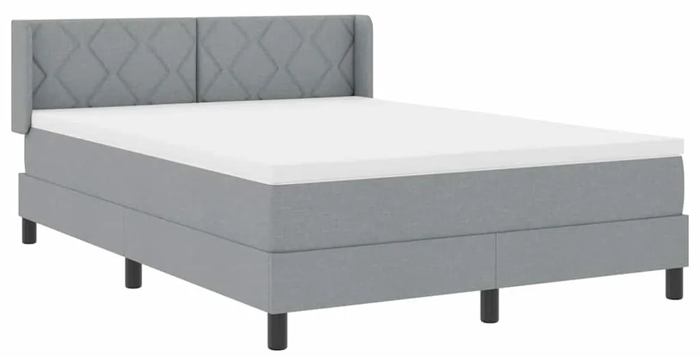 Cama Box Spring com Colchão Cinza Claro, 140 x 200 cm, Tecido