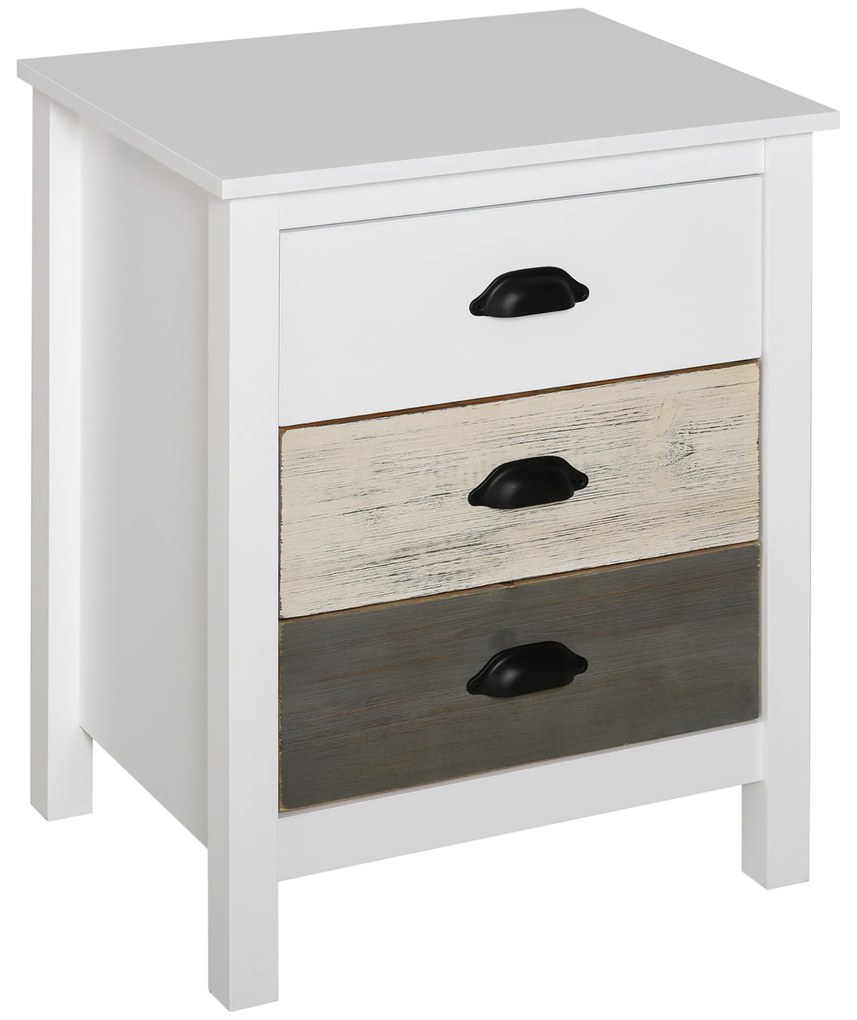 HOMCOM Mesa de Cabeceira Moderna Mesa de Cabeceira com 3 Gavetas Mesa de Cabeceira para Dormitório 50x38x65 cm Branco | Aosom Portugal