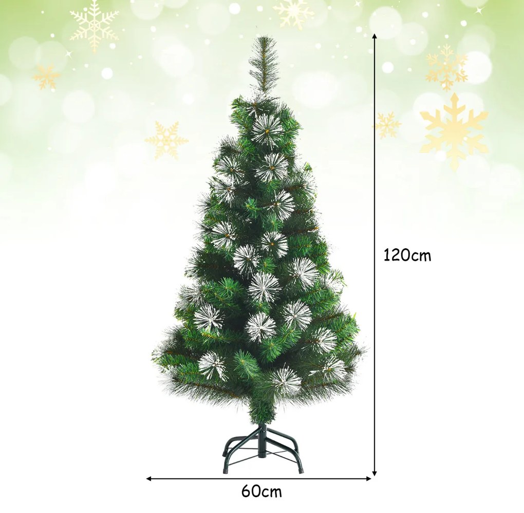 Árvore de Natal Artificial de 120 cm Árvore de Natal Artificial Realista não iluminada com 160 ramos Agulhas de Pinho de Neve Base metálica dobrável