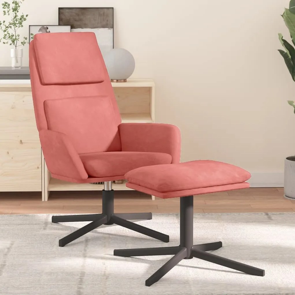 3097802 vidaXL Cadeira de descanso com banco veludo rosa