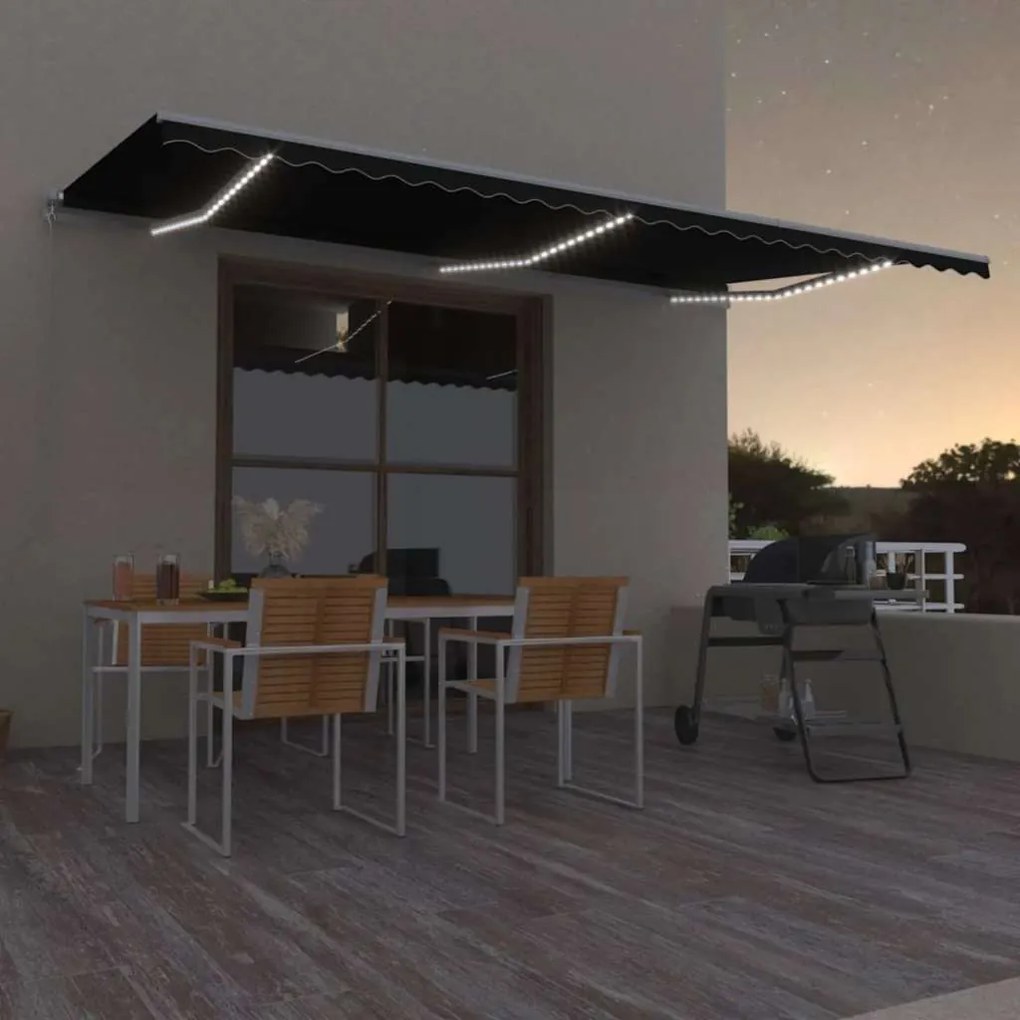 Toldo retrátil manual com LED 600x300 cm antracite