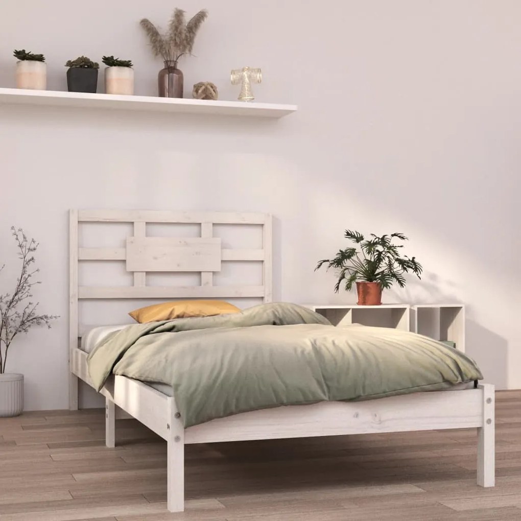 3105631 vidaXL Estrutura de cama solteiro 90x190 cm madeira maciça branco