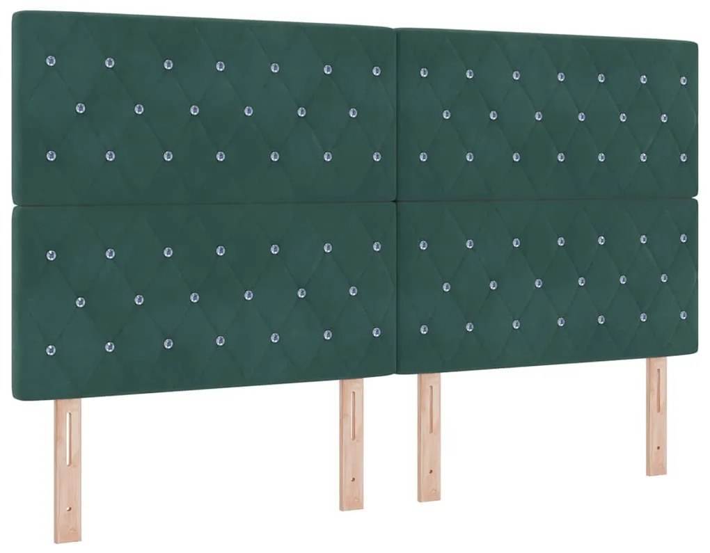 Cabeceira Estofada em Veludo Verde Escuro com Botão de Cristal, 180 cm