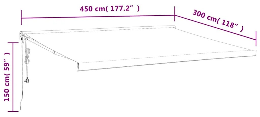 Toldo retrátil 4,5x3 m tecido e alumínio azul e branco