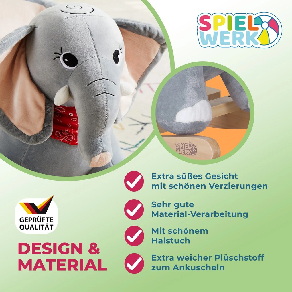 Balanço animal elefante com cinto de segurança 61 x 35 x 45 cm Cinzento