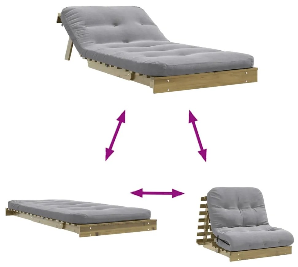 Sofá-cama futon c/ colchão 80x206x11cm madeira pinho impregnada