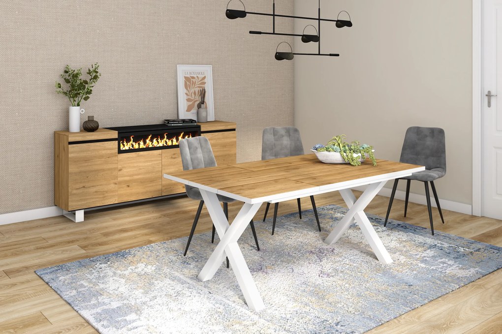 Mesa de sala de jantar | 8 pessoas | 170 | Robusto e estável graças à sua estrutura e pernas sólidas | Ideal para reuniões familiares | Oak e  branca