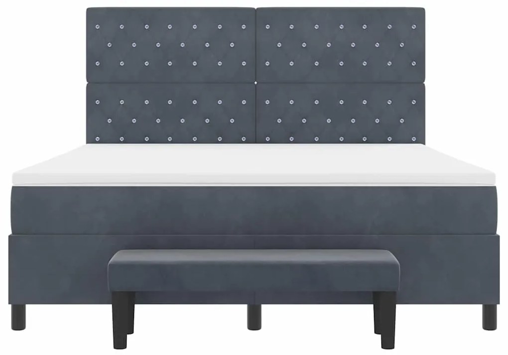 Cama Box com Colchão &amp; Banco Cinza Escuro 180x200 cm Veludo
