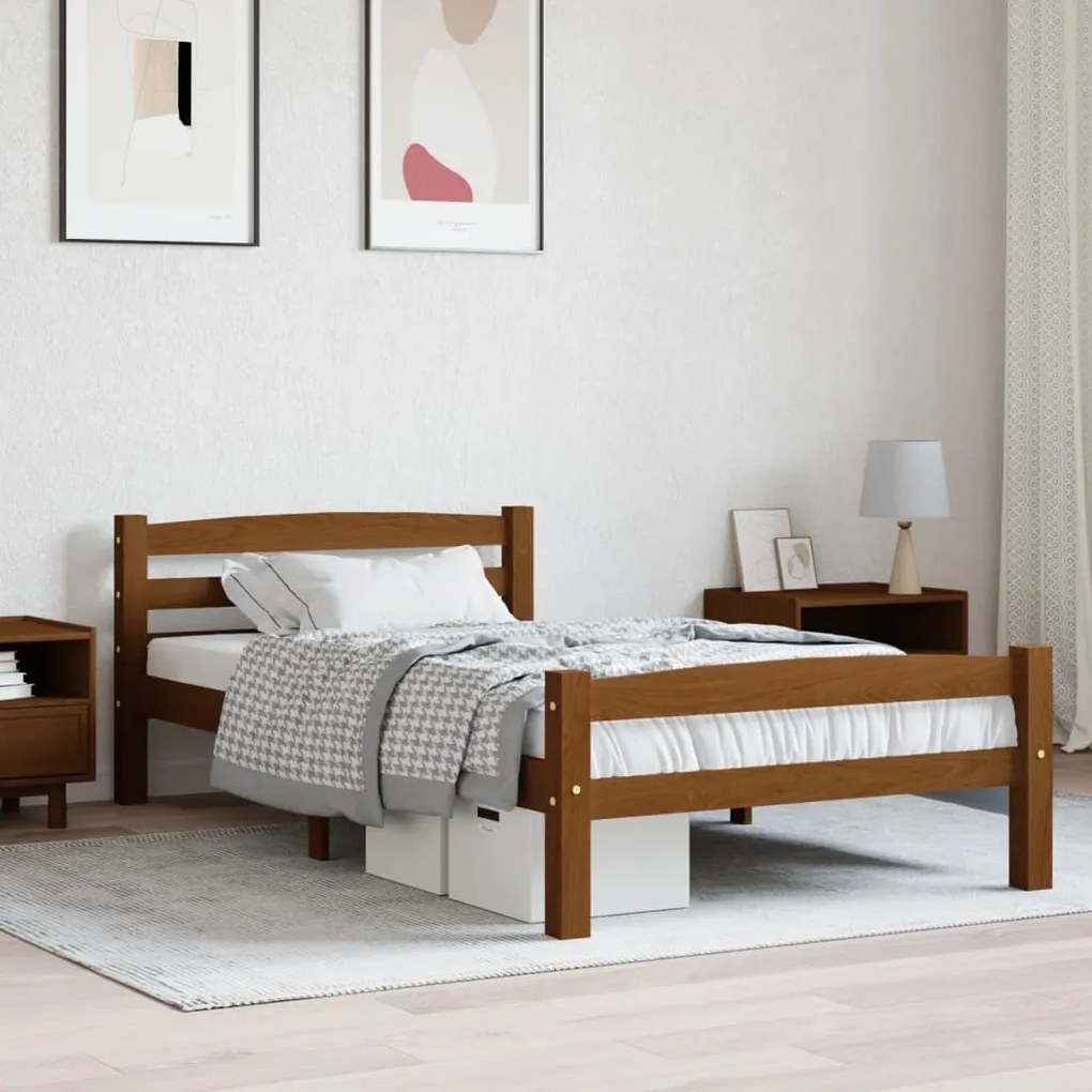vidaXL Estrutura de cama 100x200 cm pinho maciço castanho mel