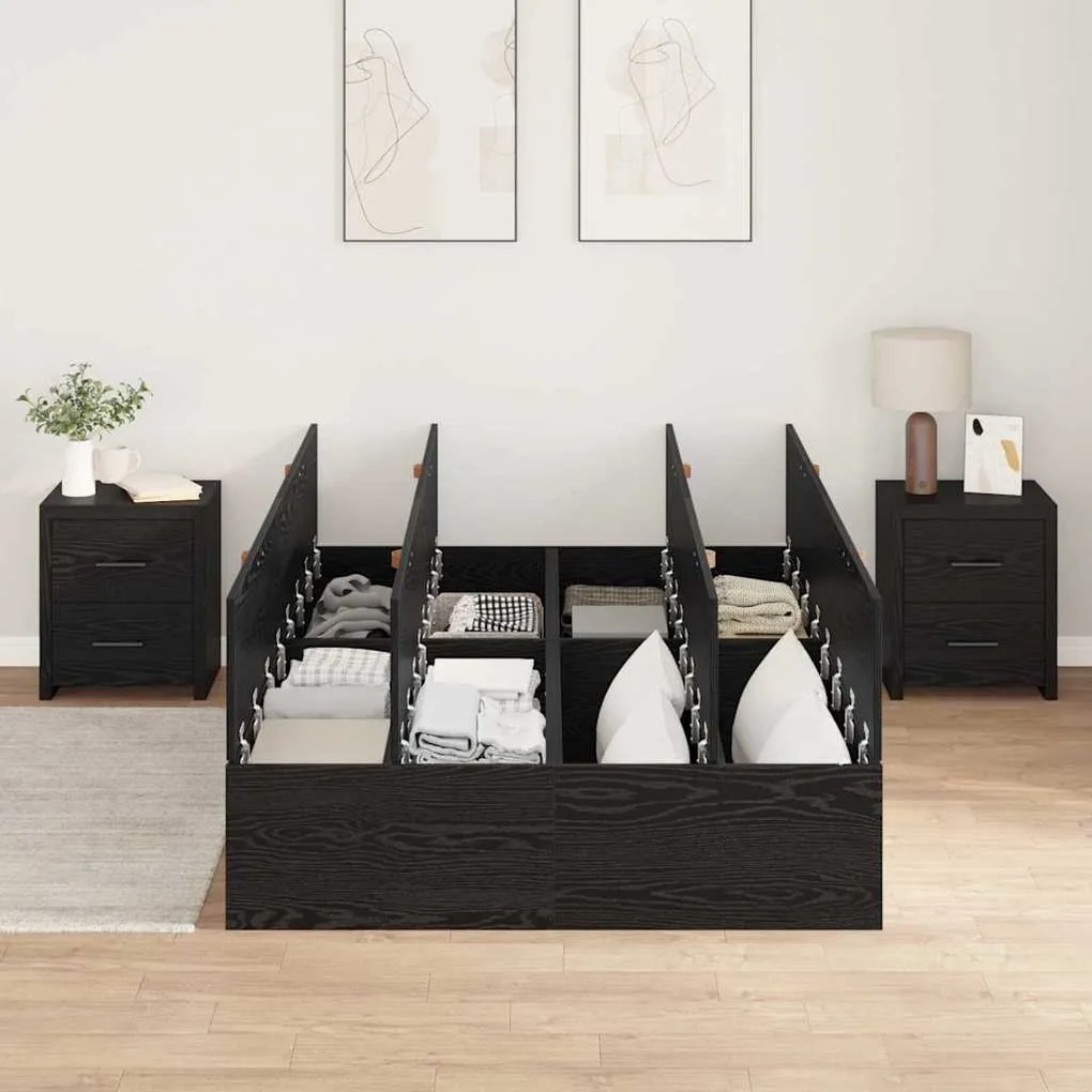 Estrado de Cama com Armazenamento em Madeira Negra 120x200 cm