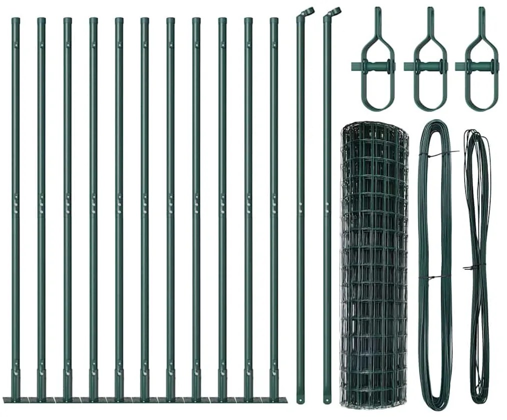 Cerca Euro com 13 postes flangeados, 0,8 x 25m, em aço galvanizado