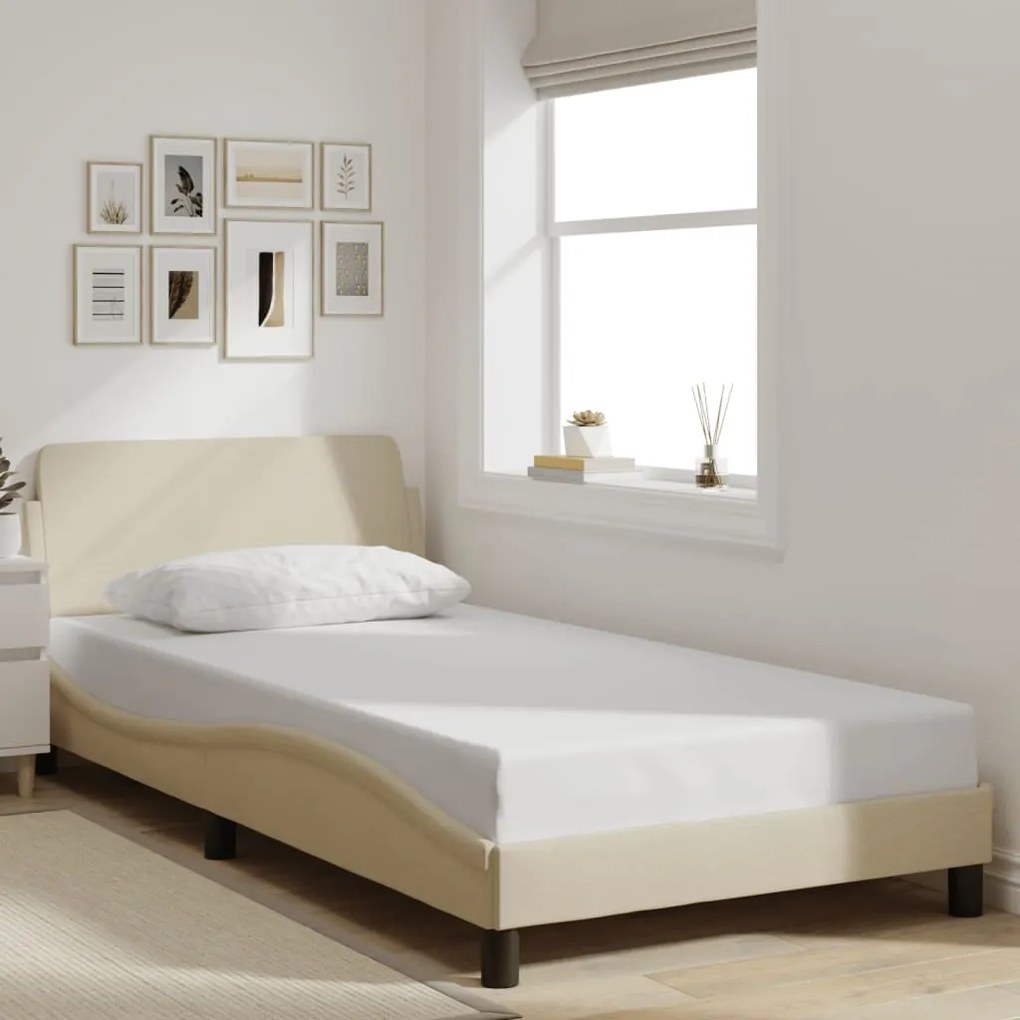 Estrutura de cama sem colchão 100x200 cm tecido cor creme
