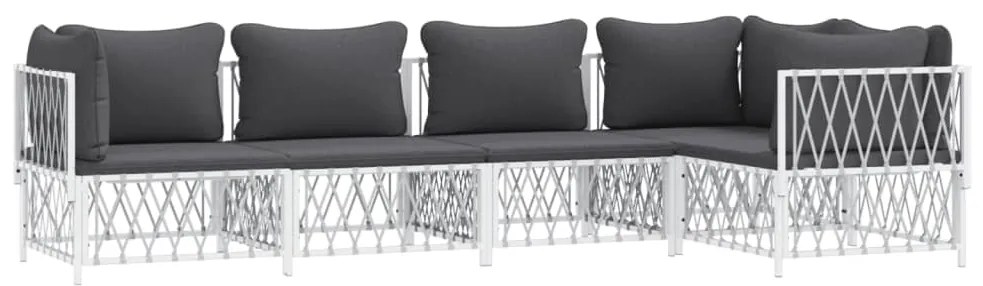 5 pcs conjunto lounge de jardim com almofadões aço branco