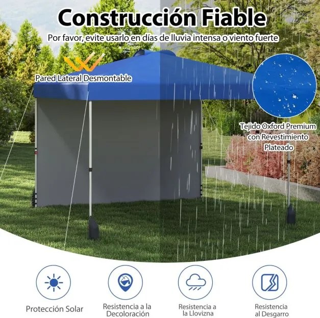 Tenda Pop up 3 x 3 m jardim, eventos, feiras com 1 Parede Lateral, com Bolsa com Rodas, 4 Sacos de Areia Azul