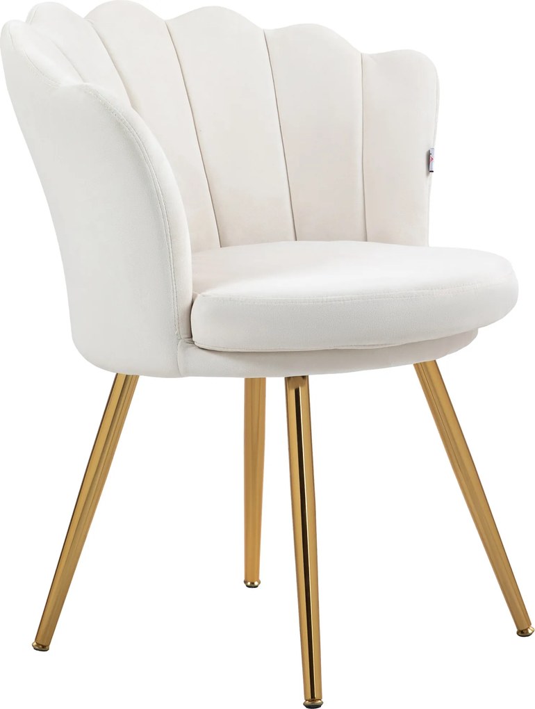 Poltrona em forma de concha, cadeira de Toucador, poltrona de veludo, poltrona de sala com pés em metal dourado e creme