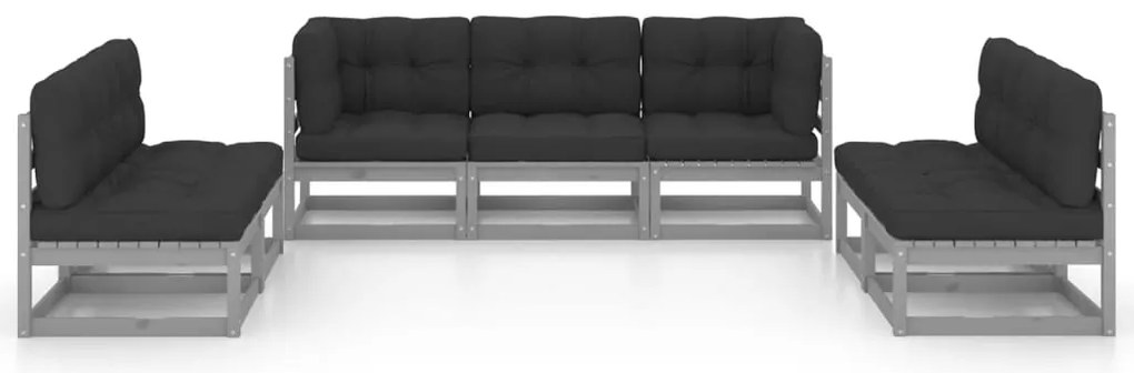 7 pcs conjunto lounge de jardim c/ almofadões pinho maciço