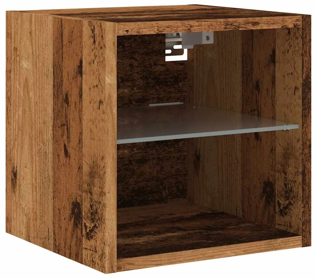 Móveis parede p/ TV luzes LED 2 pcs 30x28,5x30 cm madeira velha