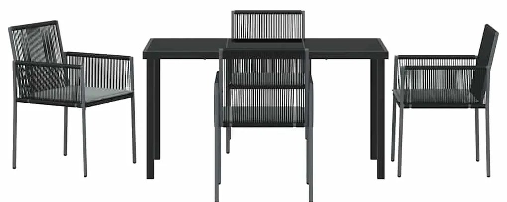 Conjunto de jantar para o jardim com almofadas - 5 peças, preto, ratta
