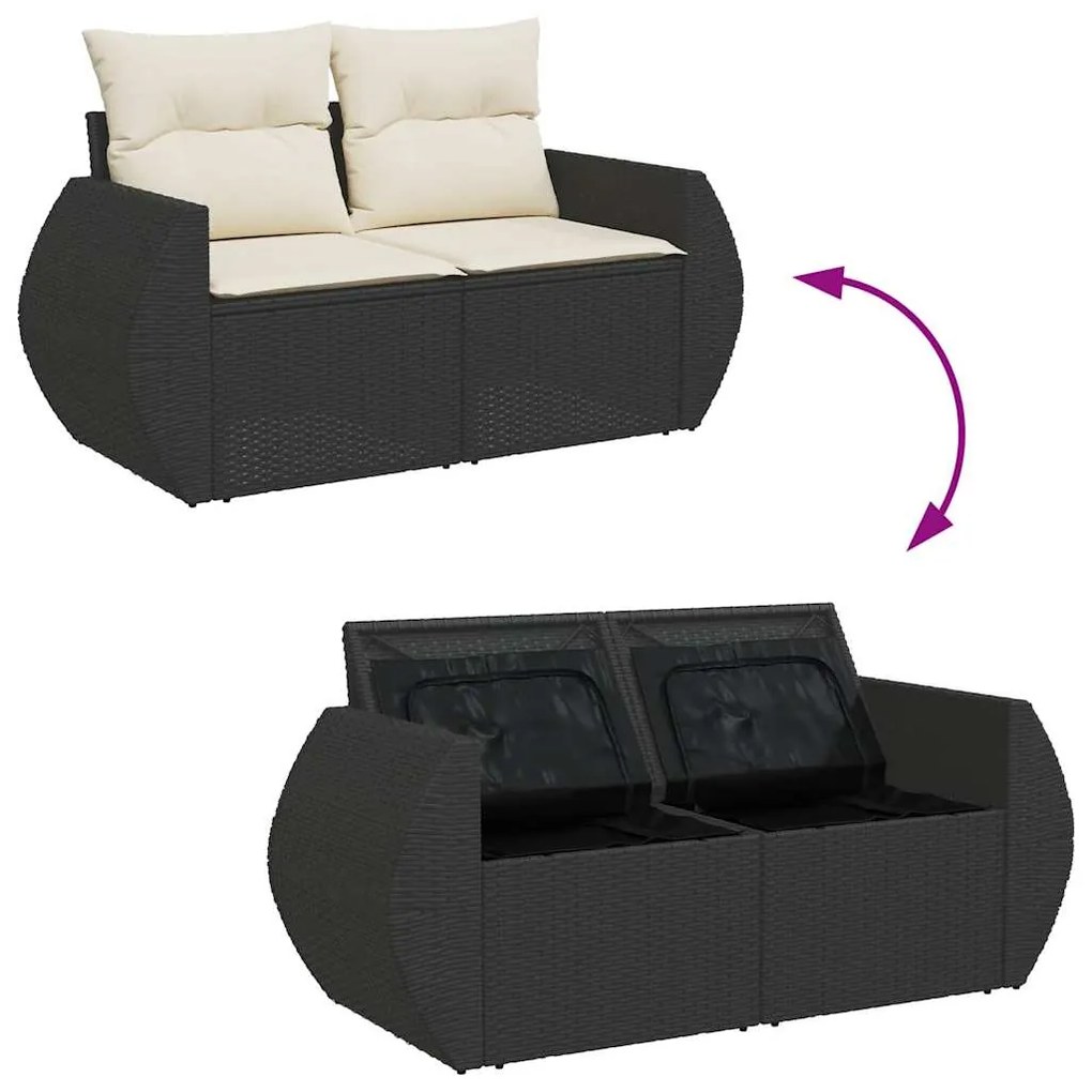 5 pcs conjunto sofás de jardim com almofadões vime PE preto