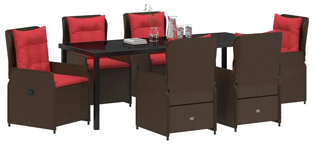 Conjunto de Jantar de Jardim 7 Peças, Castanho, Polyrattan