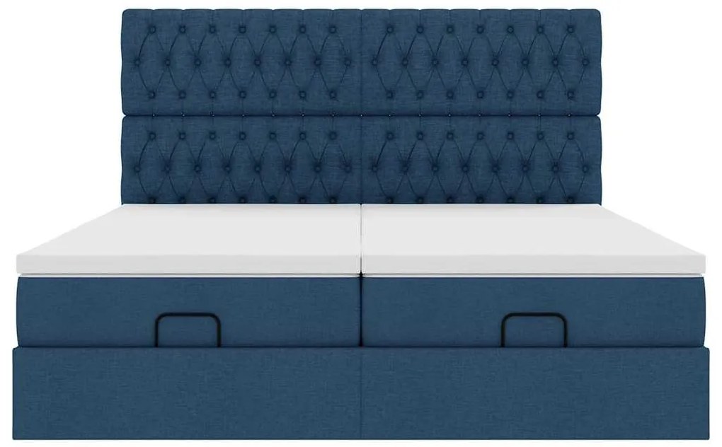 Estrutura de cama otomana com colchões 200x200cm tecido azul
