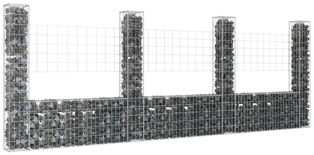 Cesto gabião em forma de U c/ 4 postes 380x20x150 cm ferro