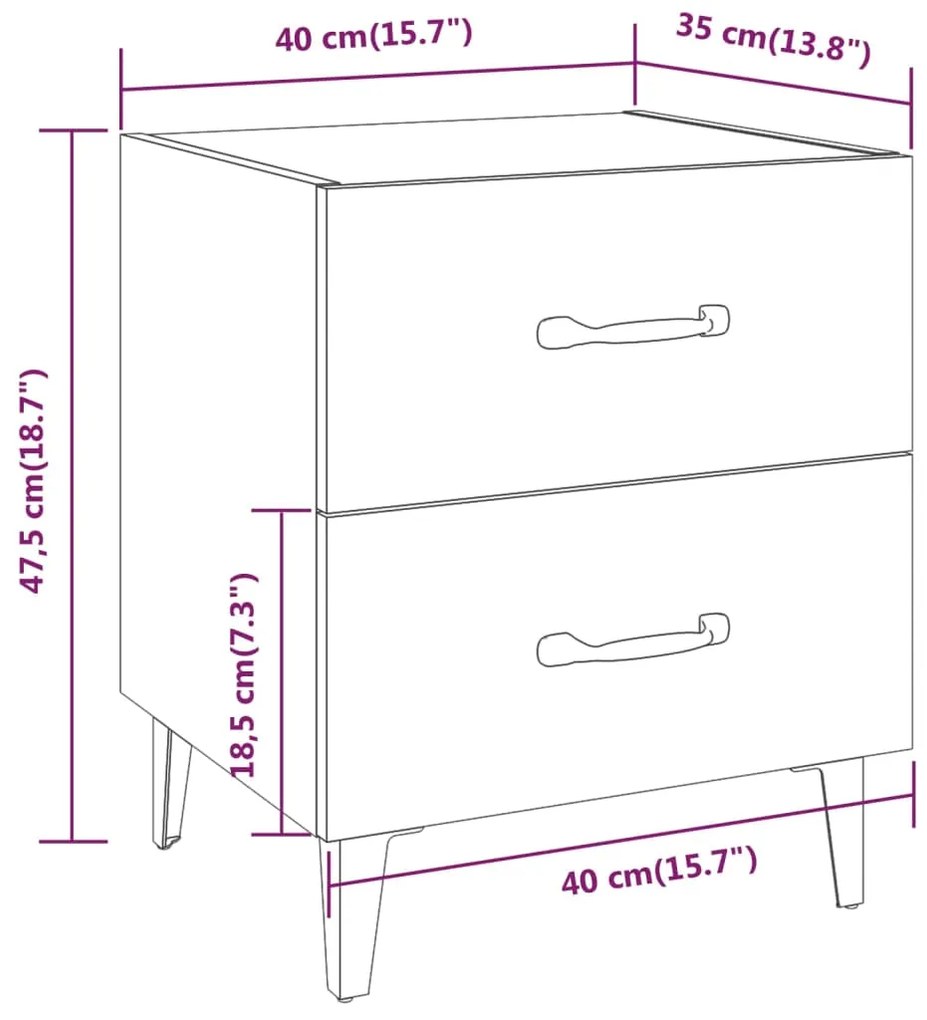 Mesa de cabeceira 40x35x47,5 cm cor carvalho fumado