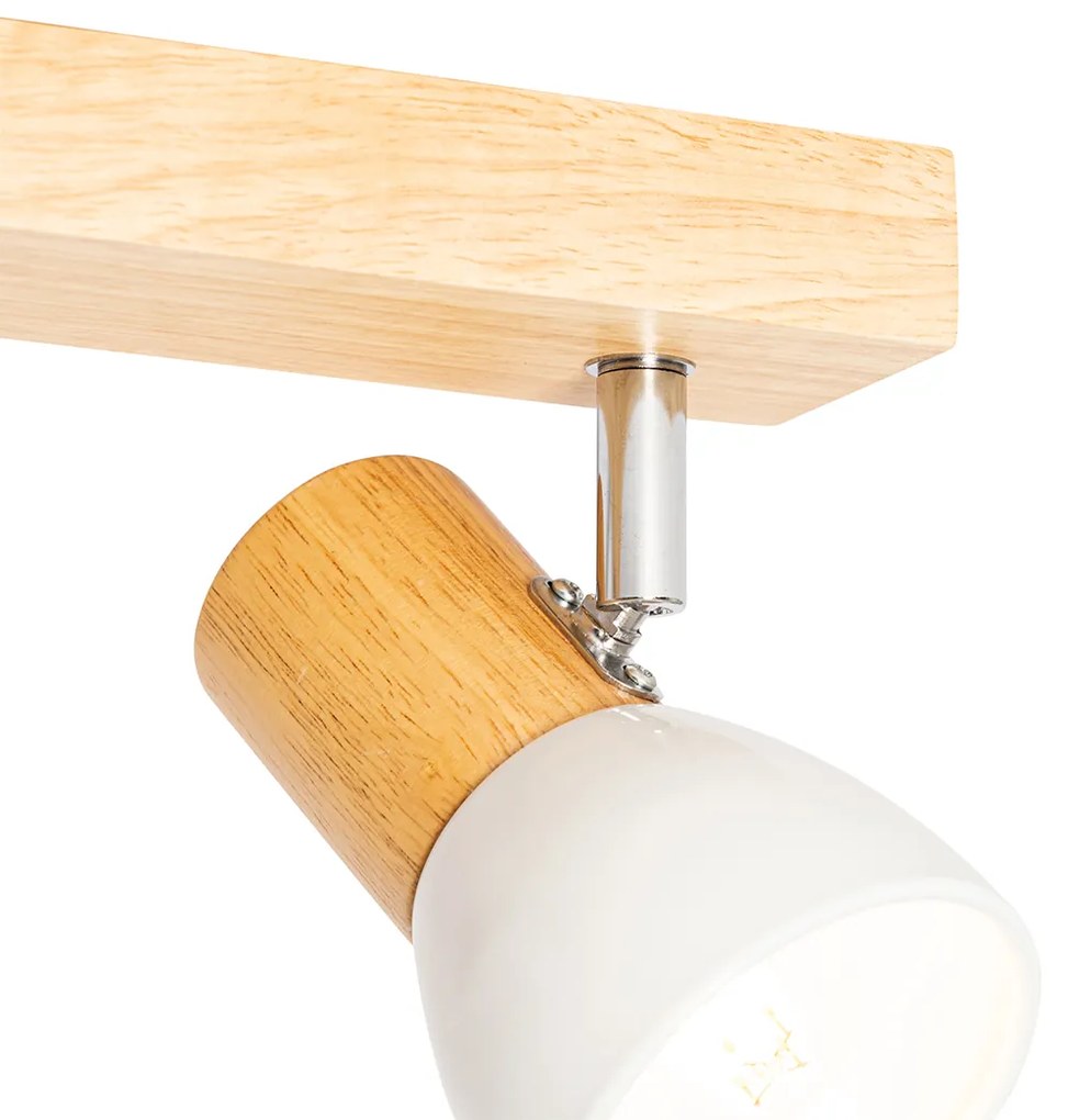 Candeeiro de teto de madeira com branco ajustável 3-luzes - Thorin