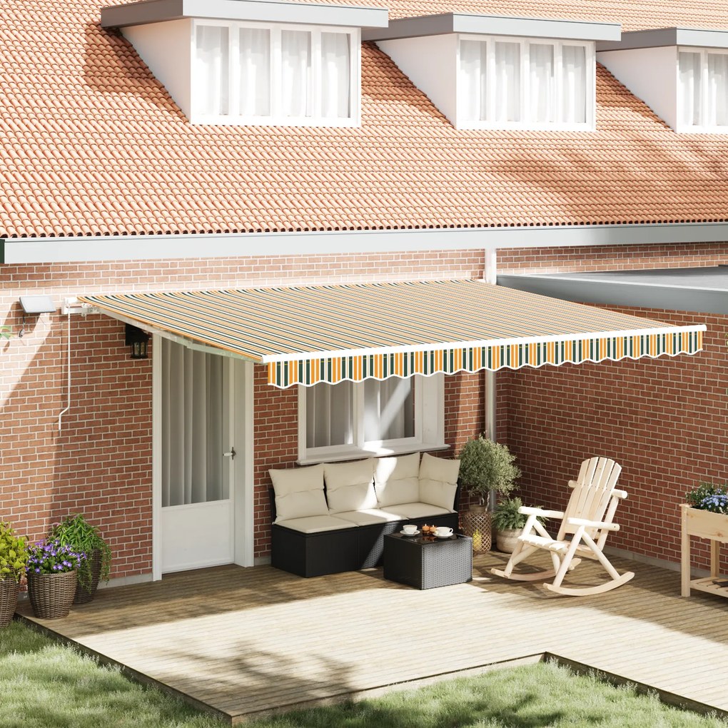 vidaXL Toldo Retrátil Manual com LED em Verde e Amarelo, 450x300 cm