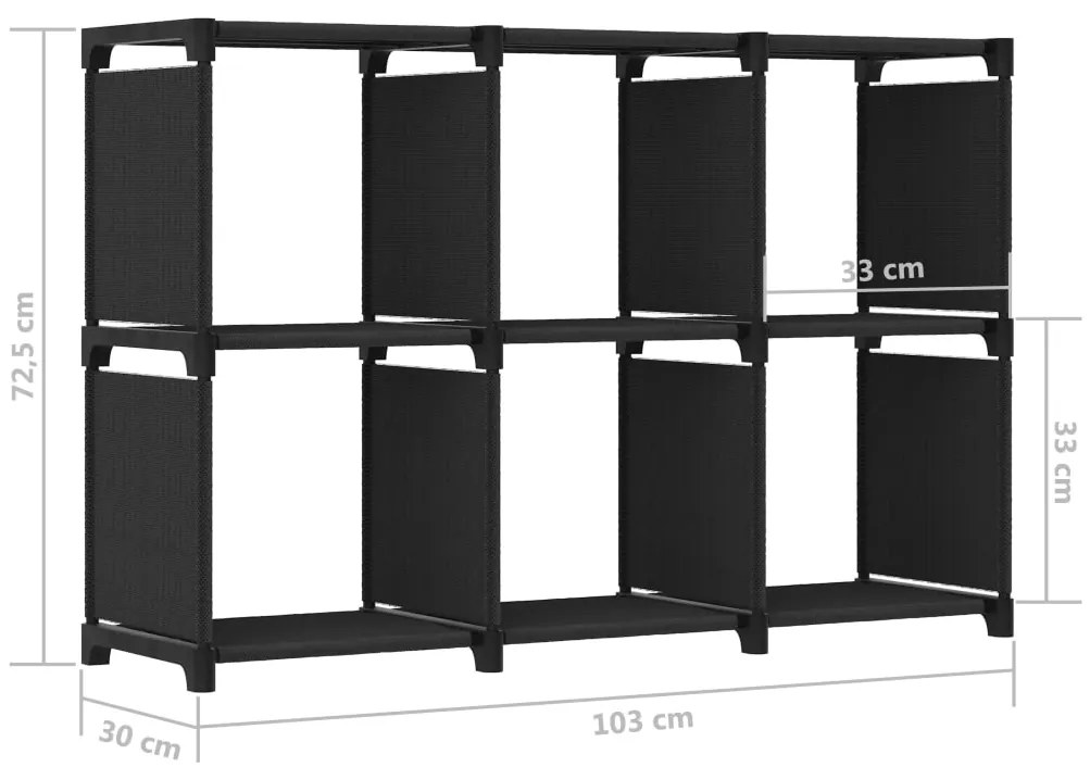 Unidade de prateleiras 6 cubos 103x30x72,5 cm tecido preto