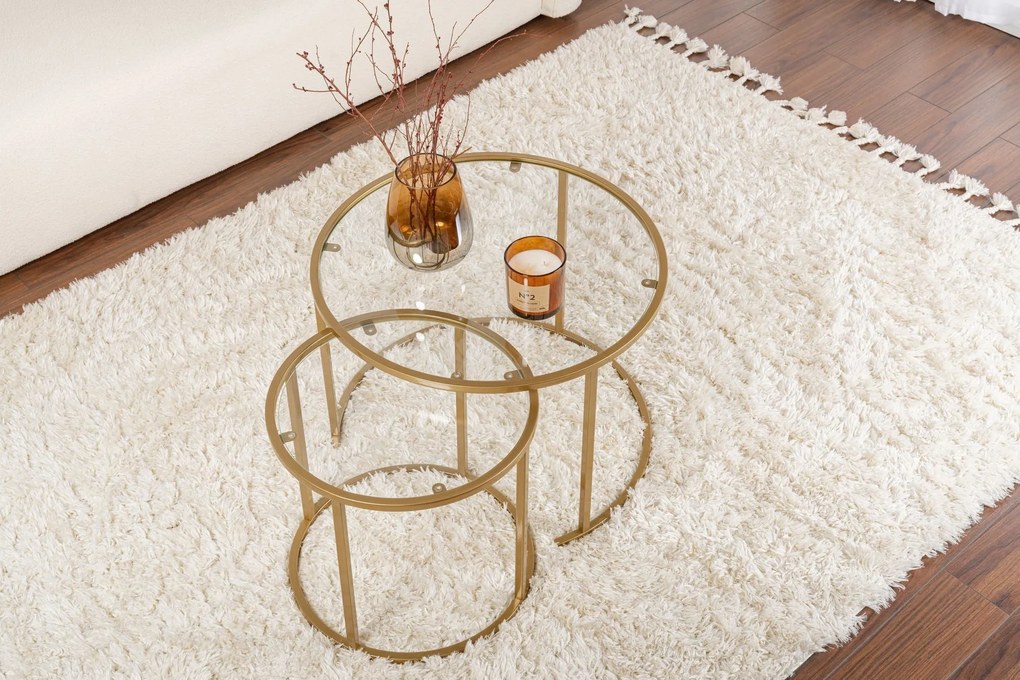 Conjunto de Mesa de Centro "Tavolino Vetro Nero" - Dourado - Design Mo