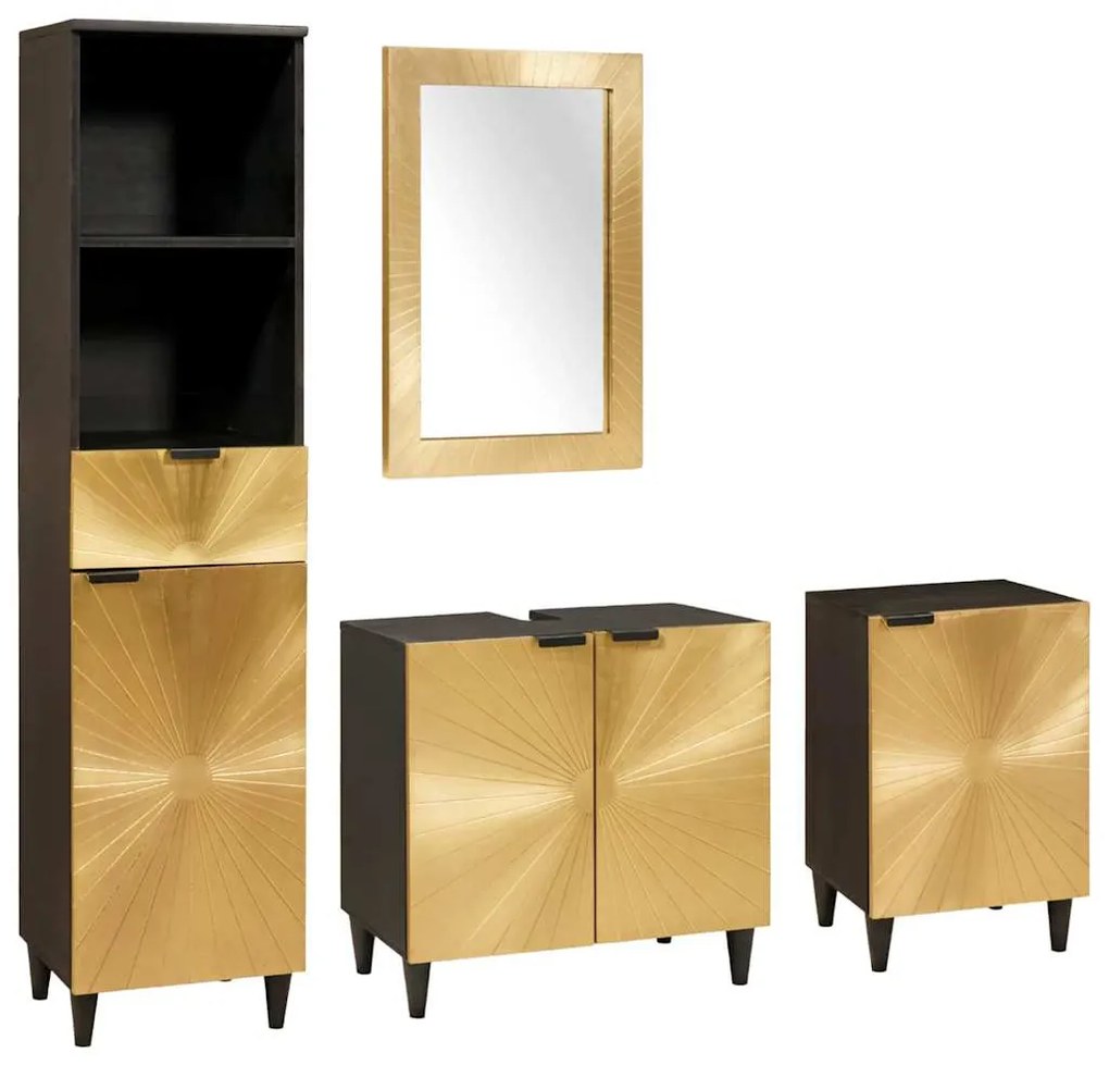 vidaXL Conjunto de Armários para Banheiro com porta 4 pcs Preto e Ouro