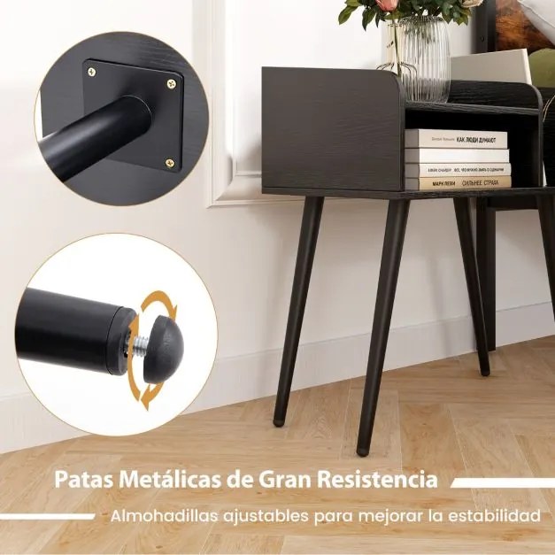 Mesa de cabeceira 50 x 32 x 58 cm moderna de meados do século de 2 níveis com Preto
